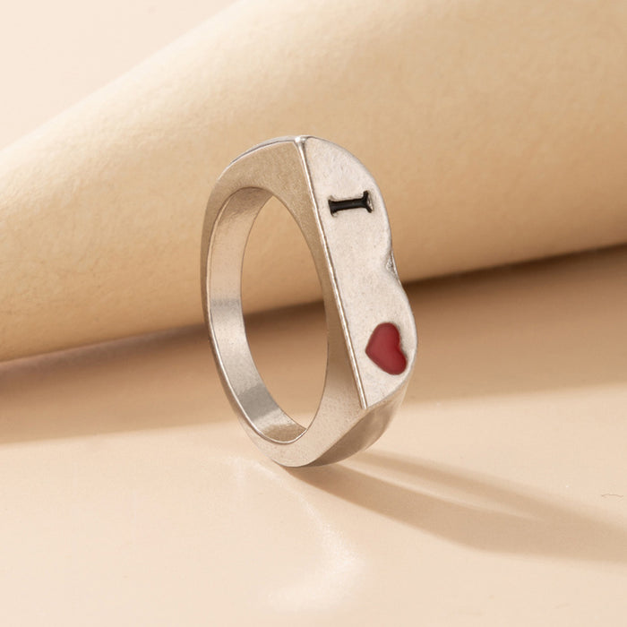 Red oil drop love geometric heart ring