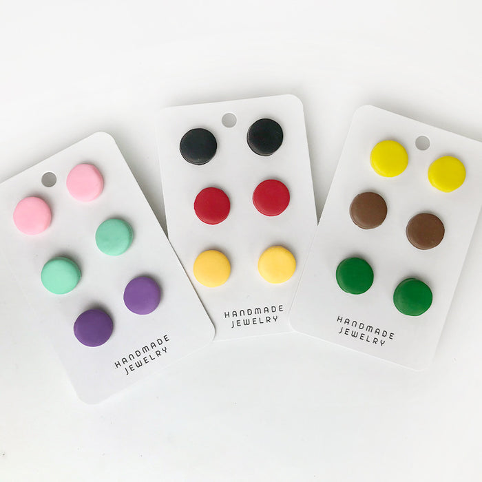 Handcrafted Candy Color Clay Stud Earrings - Fresh and Stylish Set