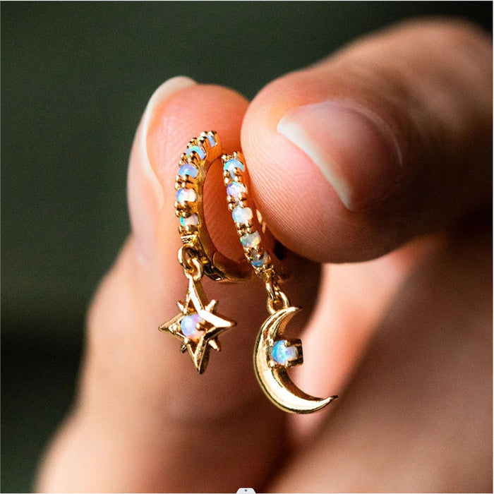 Star Moon Earrings Japanese and Korean Asymmetric Diamond Earrings