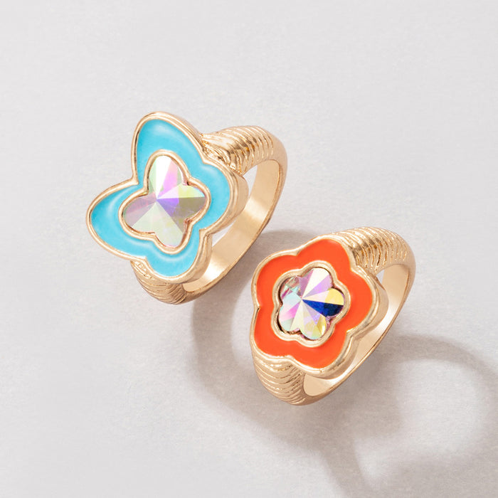 Colorful laser oil drop geometric ring 2-piece set