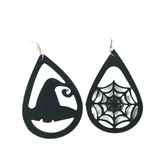 Halloween Cat and Spider Web Earrings with Velvet Witch Hat Design