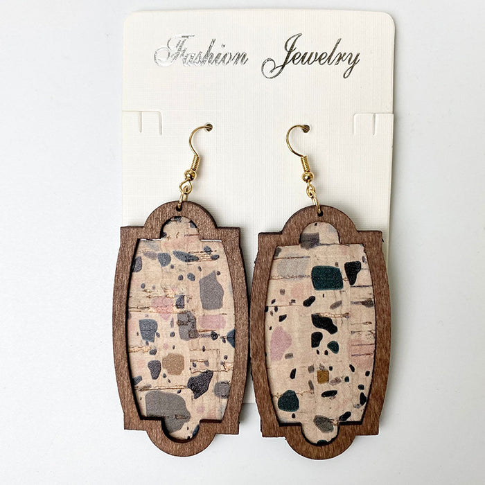 Wooden Leopard Print Earrings - Geometric Colorful Leather