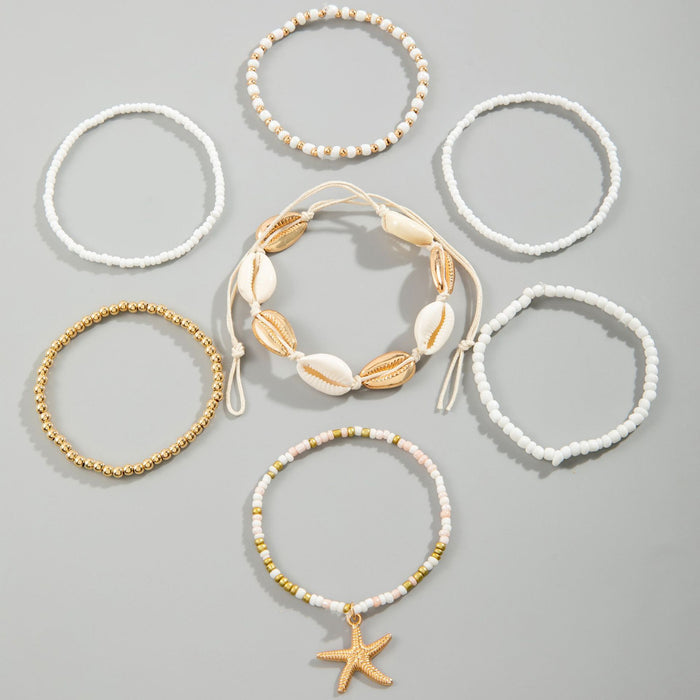 Bohemian Shell and Starfish Bracelet Set – Beach-Inspired Seven-Piece Jewelry