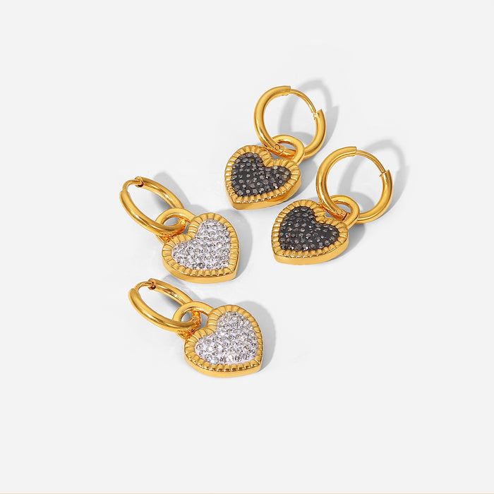 18K Gold Plated Titanium Steel Heart Drop Earrings - High Polished Unique Jewelry