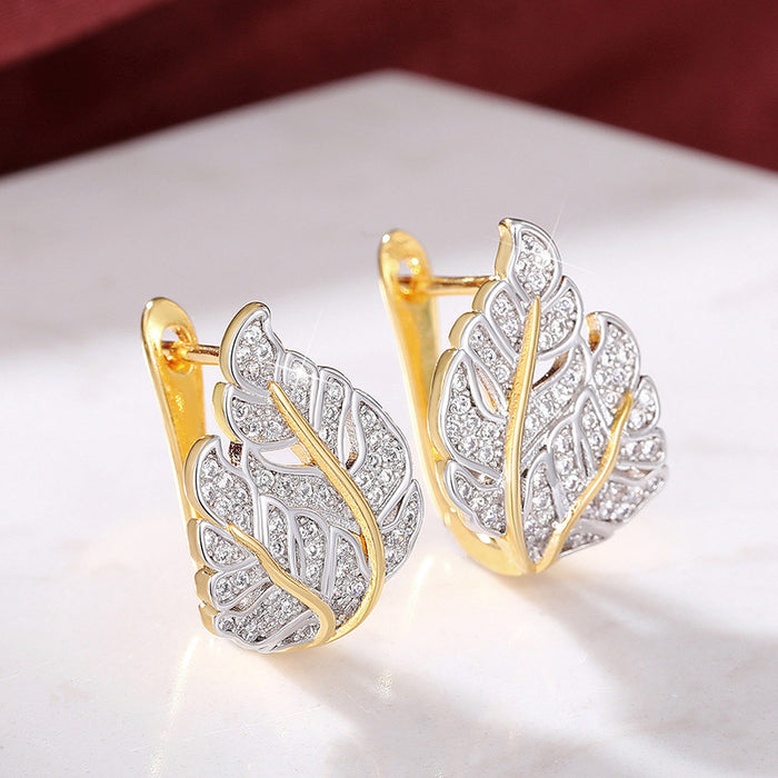 Pastoral style leaf earrings temperament square round face earrings