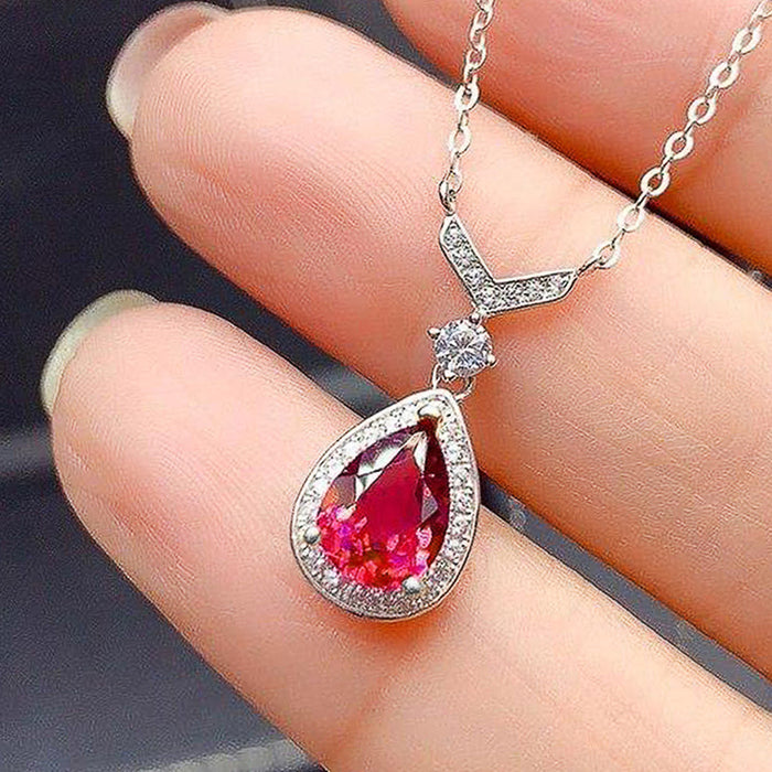 Water drop shape imitation colored gemstone pendant necklace clavicle chain jewelry