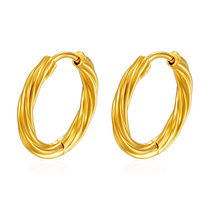 Twisted stainless steel earrings for women, simple 18K gold plated round earrings