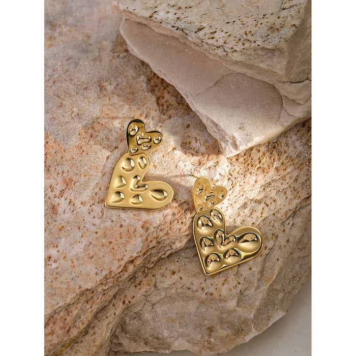 16K Gold Plated Stainless Steel Heart Earrings - Trending Heart-Shaped Titanium Steel Stud Earrings