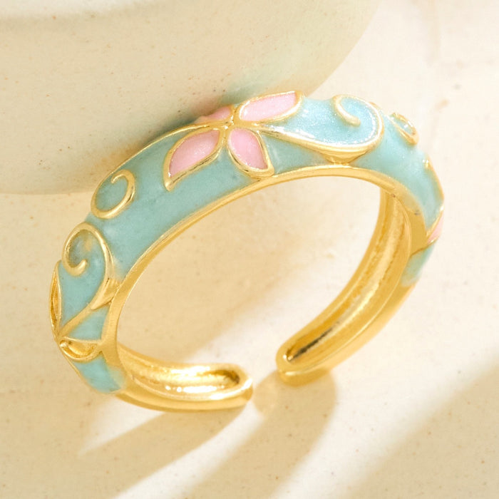 Wholesale colored enamel dripping round irregular flower bud opening rings - wallojewerly 
