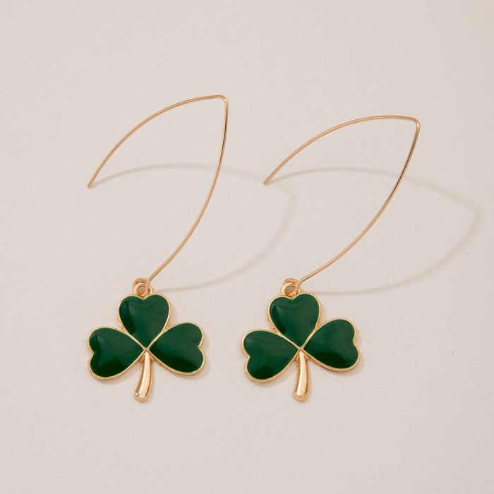 Exaggerated alloy oil drip green earrings leaf design ear hooks for women