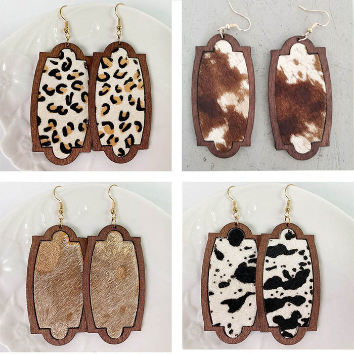 Wooden leopard print earrings