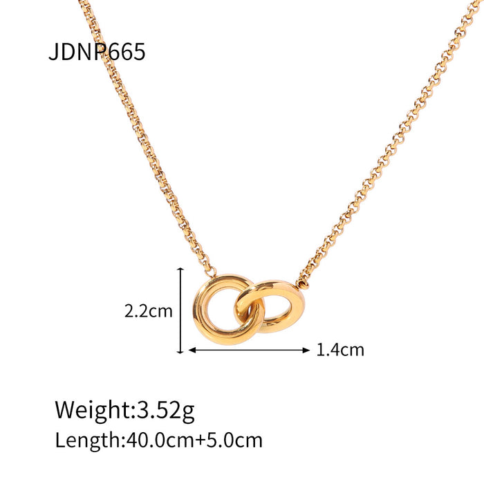 Interlocking Pendant Necklace - Titanium Steel Gold-Plated Clavicle Chain with Korean Style Design