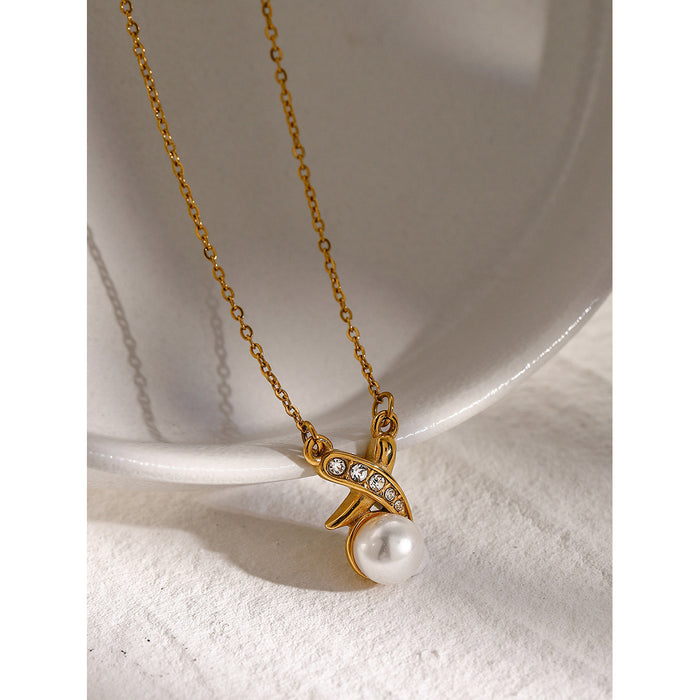 18K Gold-Plated Pearl Cross Pendant Necklace - Women's Vintage Jewelry