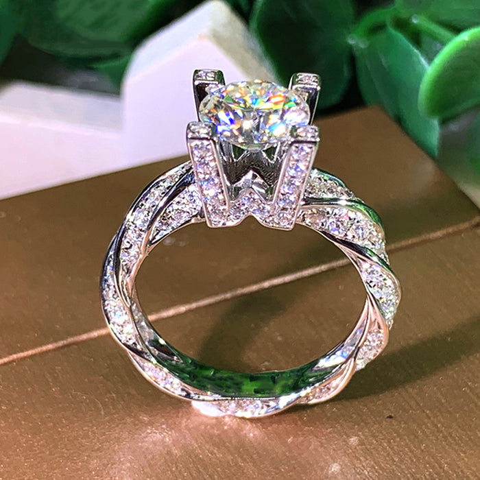 Micro-inlaid zircon simulated diamond wedding proposal ring