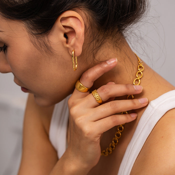 Pendientes de acero inoxidable con forma de C y lava y titanio de oro de 18 quilates de tendencia para mujer