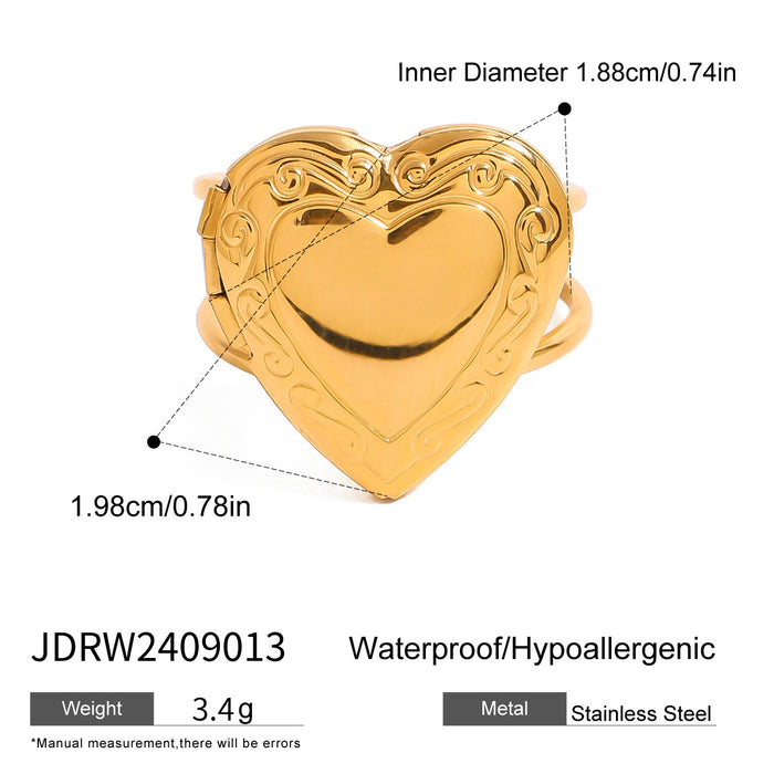 18k gold stainless steel heart ring