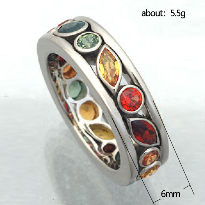 Hollow multi-color couple ring color zircon design