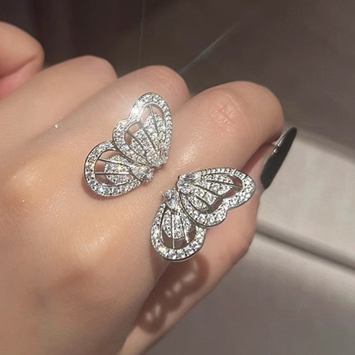 Micro-inlaid zirconium butterfly ring exquisite high-end open adjustable women's ring