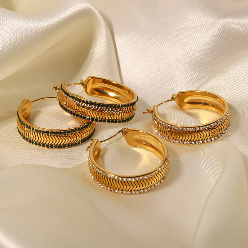 Elegant 18K Gold-Plated C-Shaped Wavy White Zircon Earrings - Double Layer Geometric Jewelry for Women - wallojewerly 