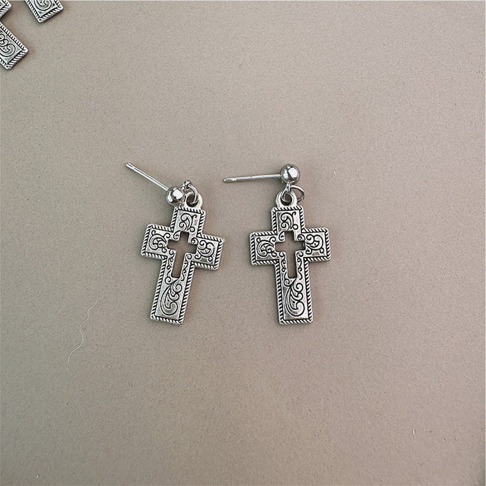 Dark style cross earrings simple temperament versatile earrings