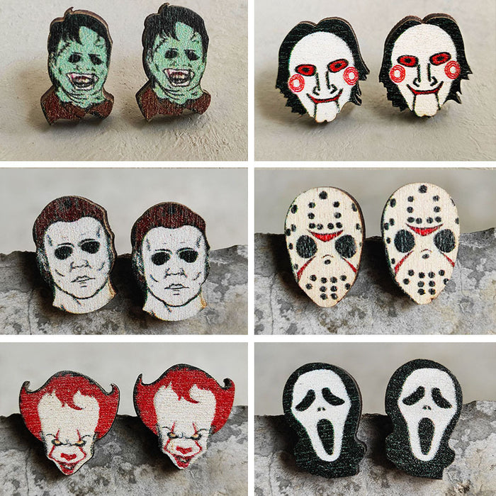 Wooden Halloween Horror Figure Earrings