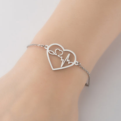 Geometric love pendant bracelets, creative girls stainless steel heartbeat bracelets wholesale