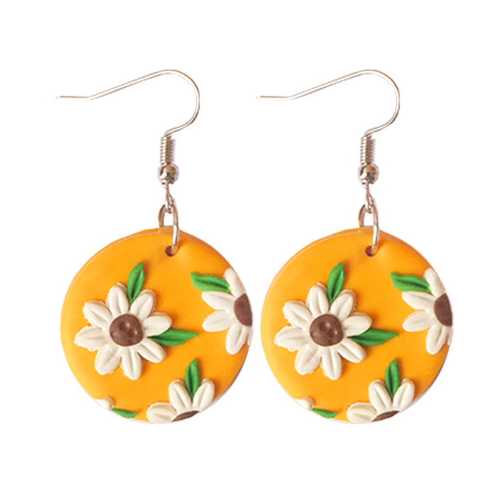 High-End Vacation Style Sunflower Clay Earrings - Bold and Simple Design