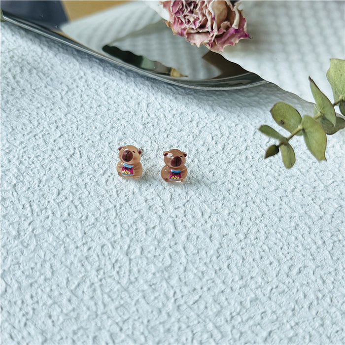 925 Silver Ear Capybara Earrings Cute Internet Celebrity Student All-match Earrings