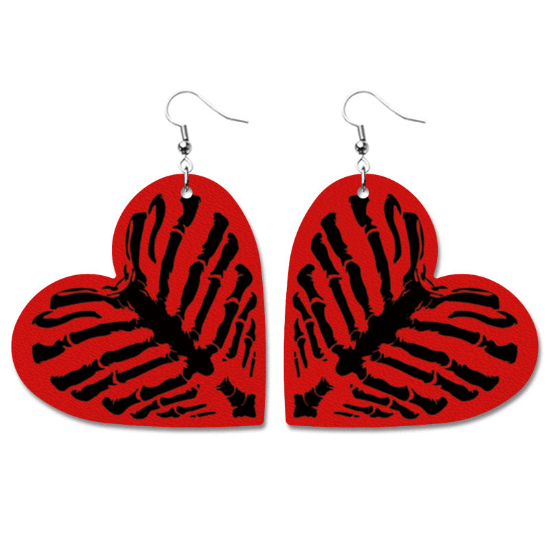 Creative Halloween PU Leather Earrings with Pumpkin and Bat Design - wallojewerly 