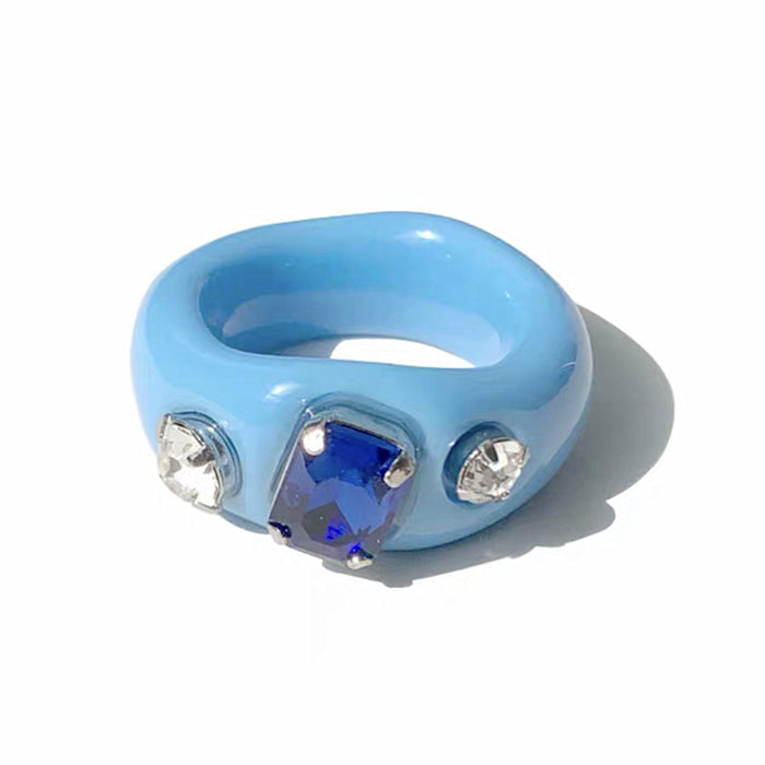 Hand-inlaid gemstone acrylic resin ring