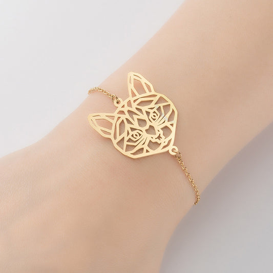 Pulsera con colgante de gato de origami, pulsera de lujo ligera de animales pequeños de 18 quilates al por mayor