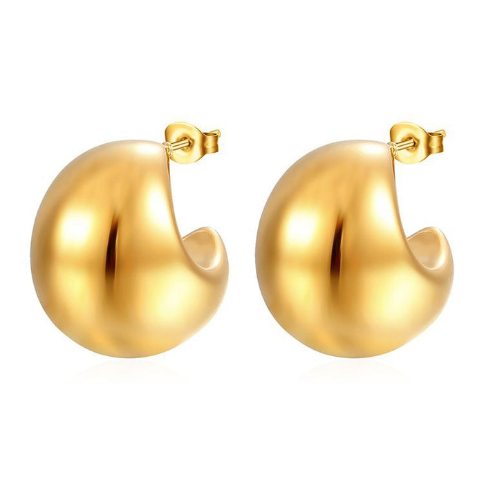 Stainless steel women's round real gold 18K oval light luxury hollow earrings