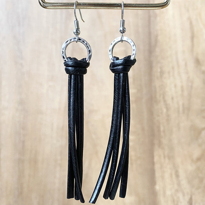 Pendientes de borlas de cuero bohemio con estilo exagerado