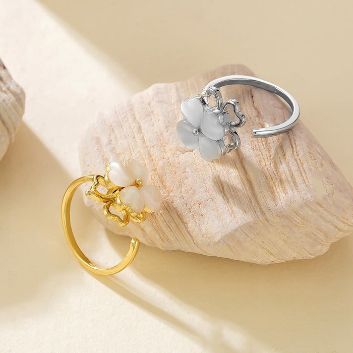 Wholesale cat's eye stone heart-shaped four-leaf clover rotating rings