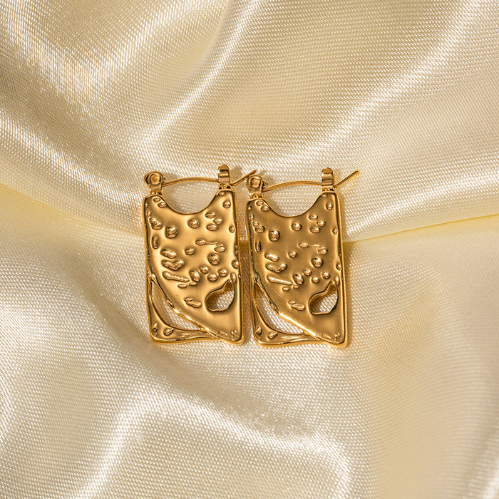 Pendientes huecos cuadrados vintage de moda europea: joyería de acero inoxidable con oro de 18 quilates para mujer