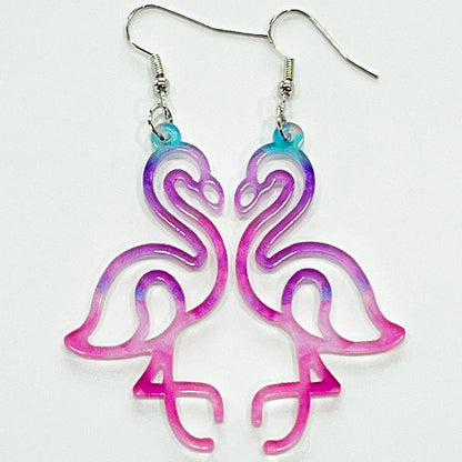 Flamingo Party Earrings with Pink Cocktail and Girl Design