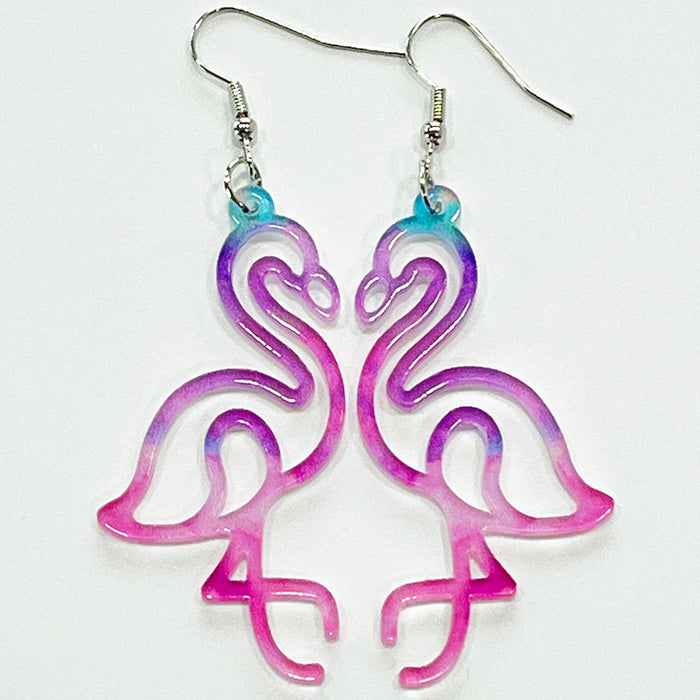 Flamingo Party Earrings with Pink Cocktail and Girl Design