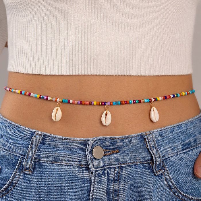 Colorful shell beaded beach style retro waist necklace