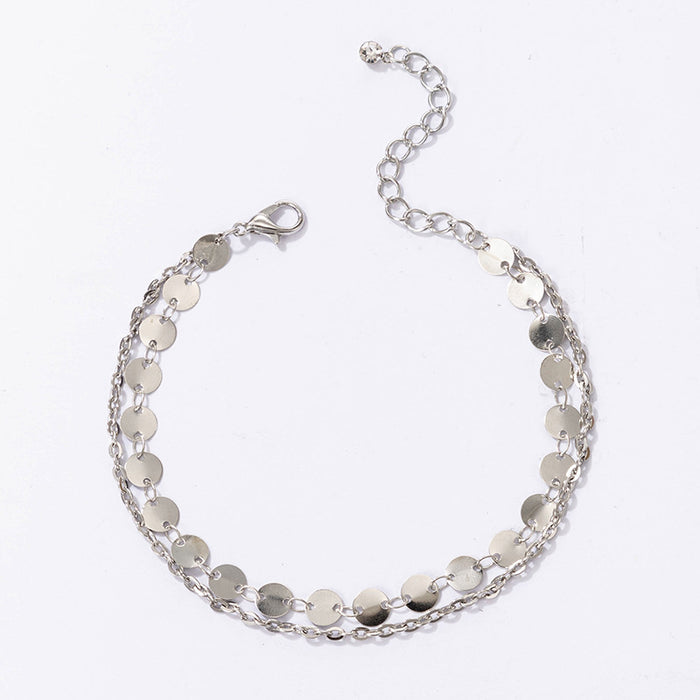 Simple Round Pendant Anklet with Fashion Beach Style Silver Anklet for Women