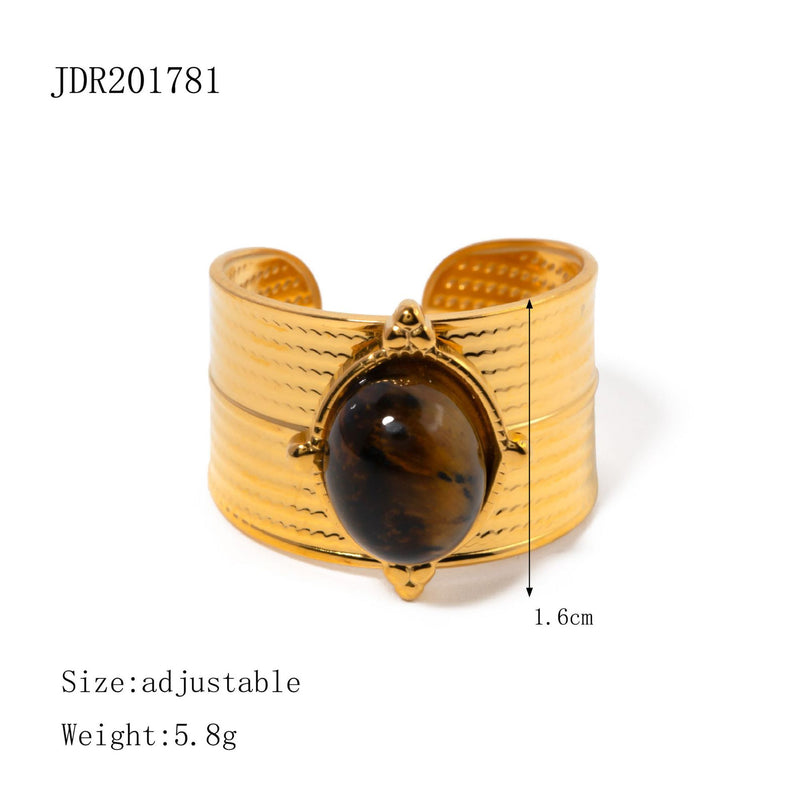 Anillo de Acero Inoxidable con Ojo de Tigre de Piedra Natural