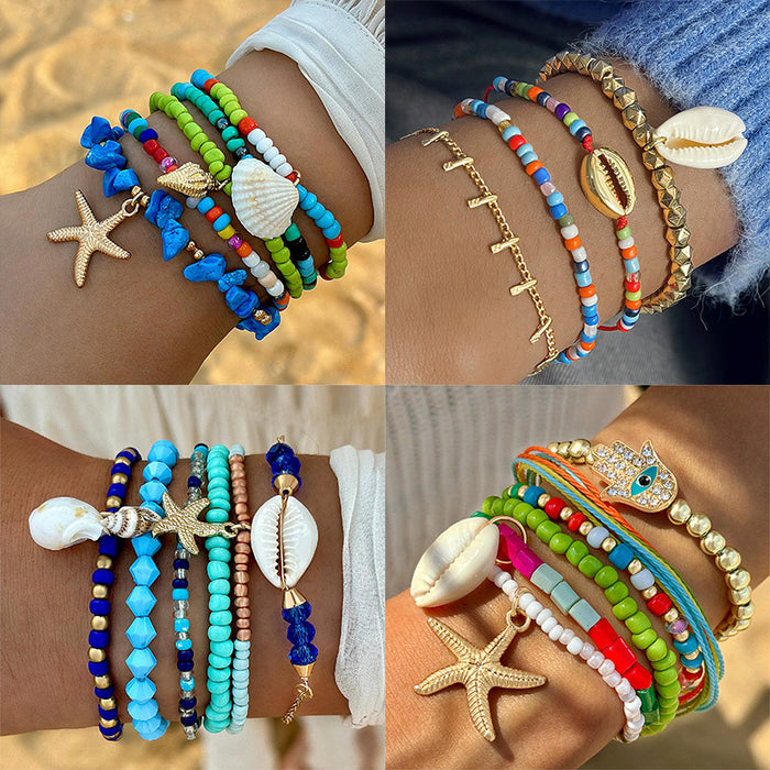 Starfish and Shell Bracelet Set - Colorful Bead Jewelry for Summer