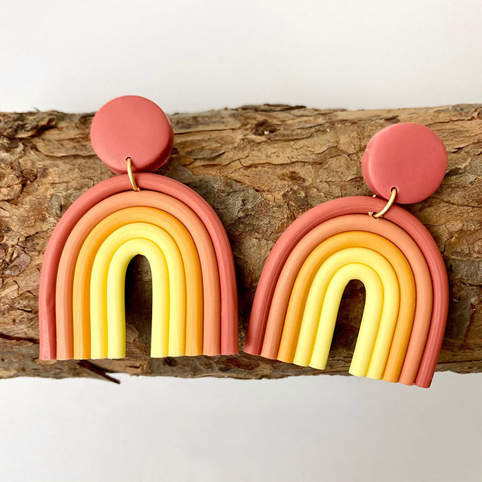 Colorful U-Shaped Clay Earrings - Trendy Rainbow Geometric Design