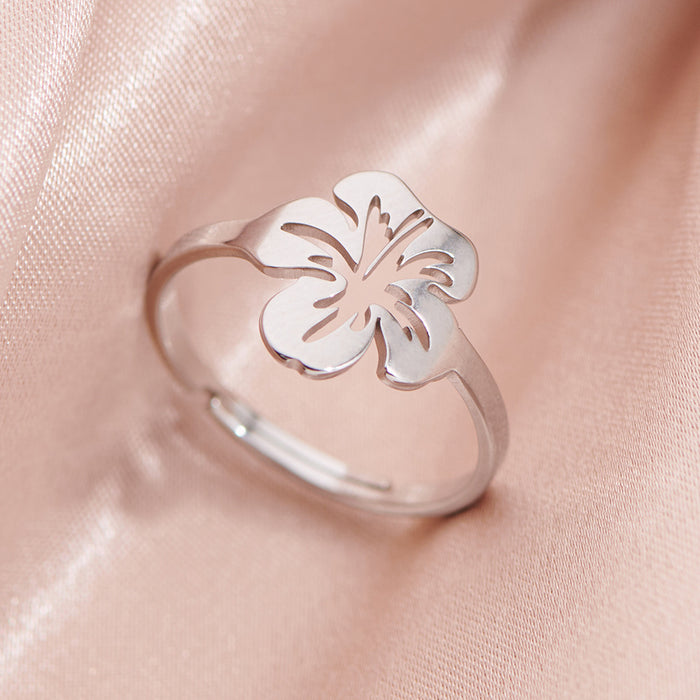 Hollow simulation flower ring, stainless steel open flower ring wholesale