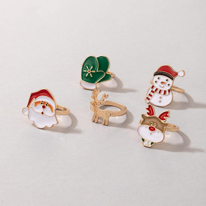 Santa Claus Elk Gloves Snowman Ring Set