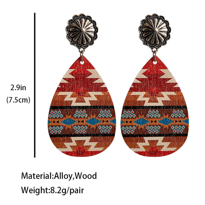 Wooden plaid water drop earrings