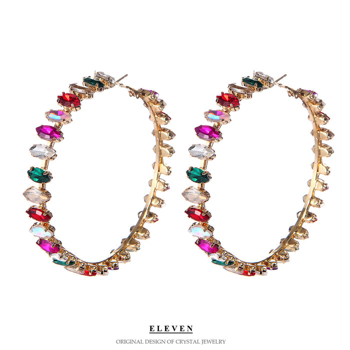 Full Rhinestone Circle Earrings - Colorful Zircon Jewelry for a Bold Look - wallojewerly 
