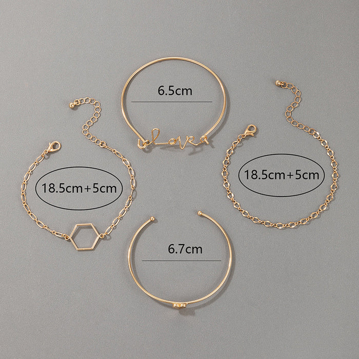 Love Heart Geometric Bracelet Set - Ins-Style Minimalist Four-Piece Collection