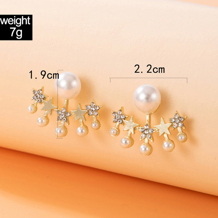 Light luxury pearl inlaid earrings geometric star inlaid diamond earrings