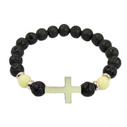 Wholesale Multi-colored Glow-in-the-Dark Volcanic Stone Bracelets with Cross Beads - wallojewerly 