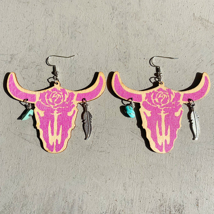 Wooden bull head earrings